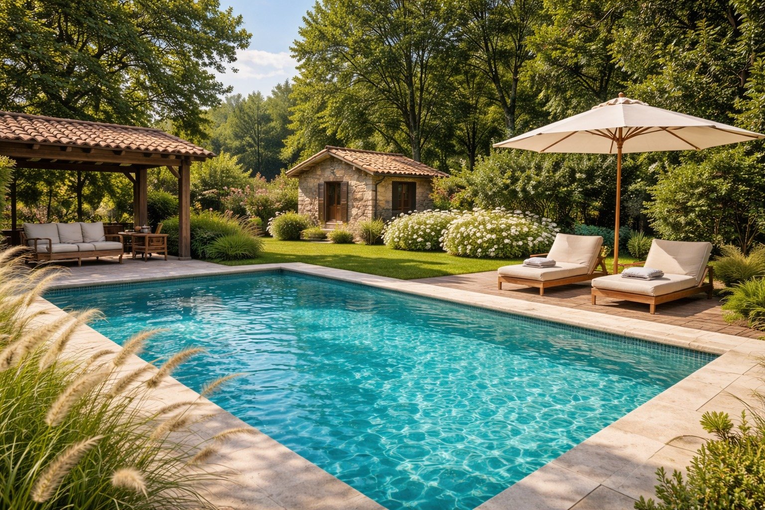 Imagem ilustrativa do produto e piscina